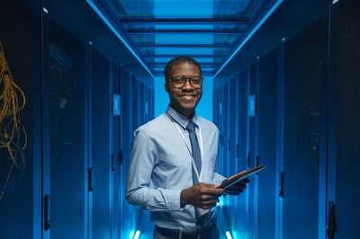 man working in a security operations center