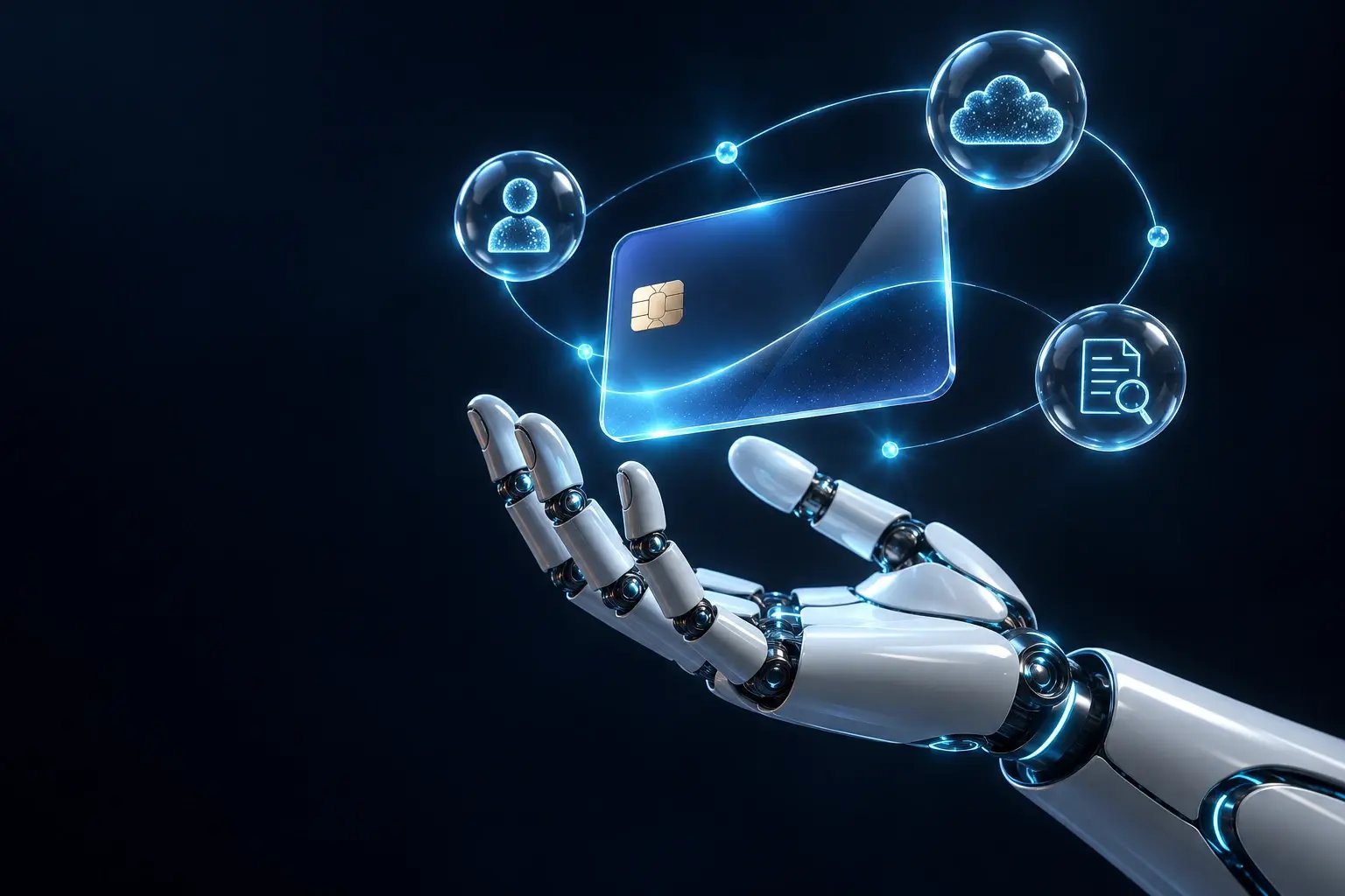 Robotic hand connecting payment, identity, cloud and investigation signals